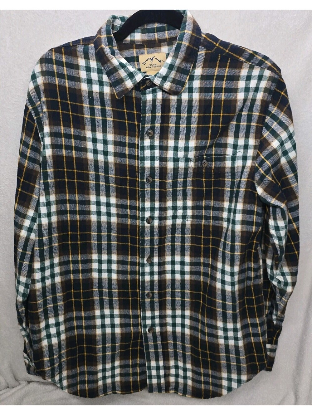 Blue Mountain Plaid Shirt Mens Medium Button Up Long Sleeve Cabincore Rugged
